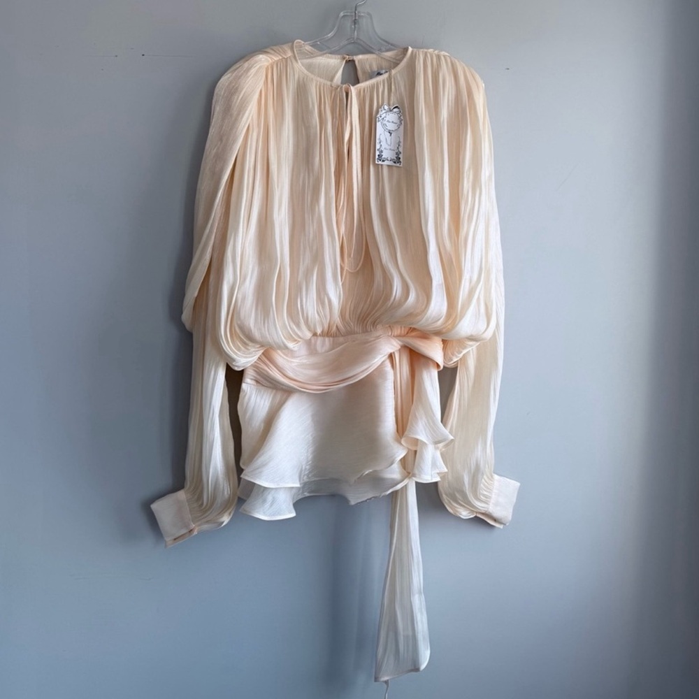 Miss Rosier EUGÉNIE NEUTRAL FULLY PLEATED RUFFLED MINI DRESS XS NWT - Picture 15 of 16